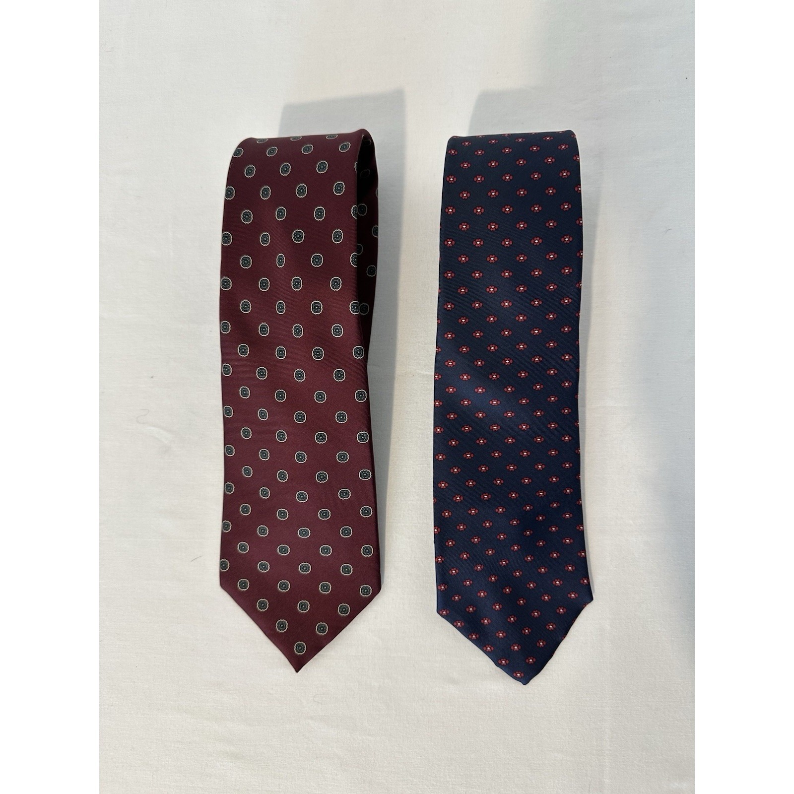 Lot 2 Vtg Christian Dior Woven Silk Tie Mens Maroon Blue